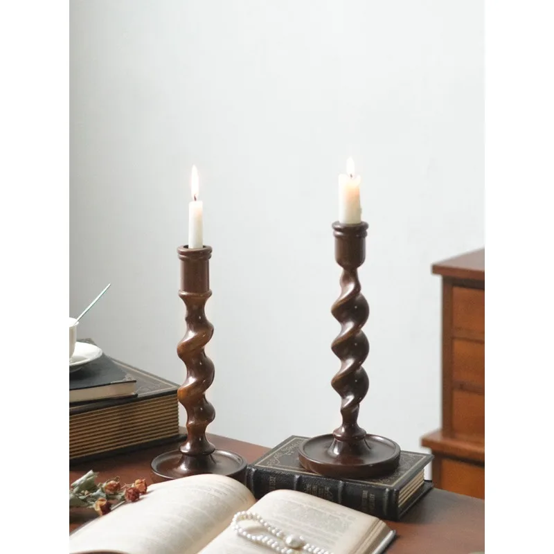 Retro candlestick ornament porch premium French restaurant tabletop solid wood medieval decoration atmosphere