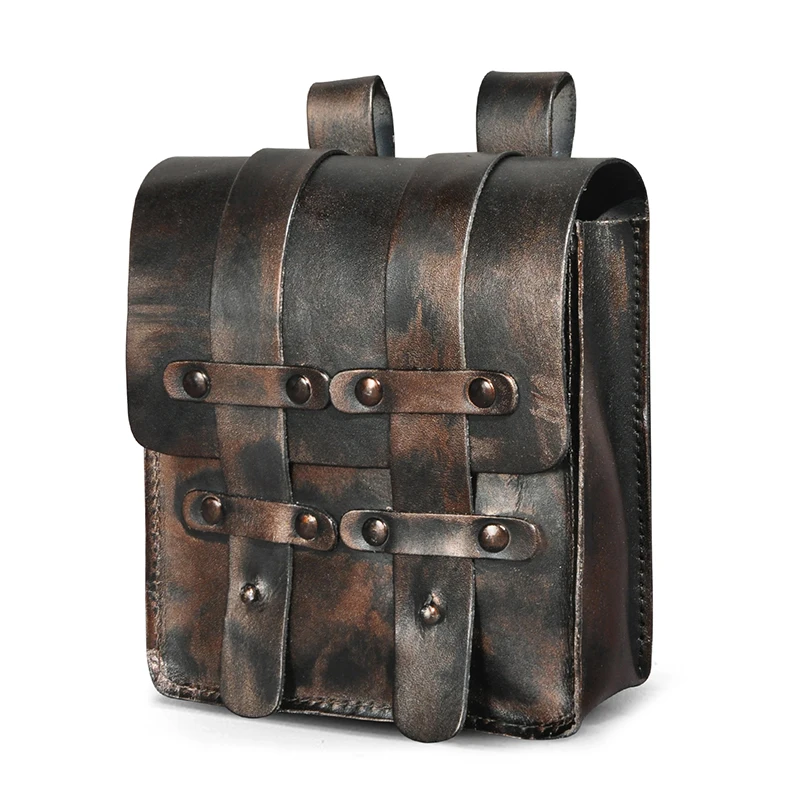 Thick Cow Leather men Design Small Cowhide Vintage Hook Hip Bum Bag Fanny Waist Belt Pack Cigarette Case 6.5\