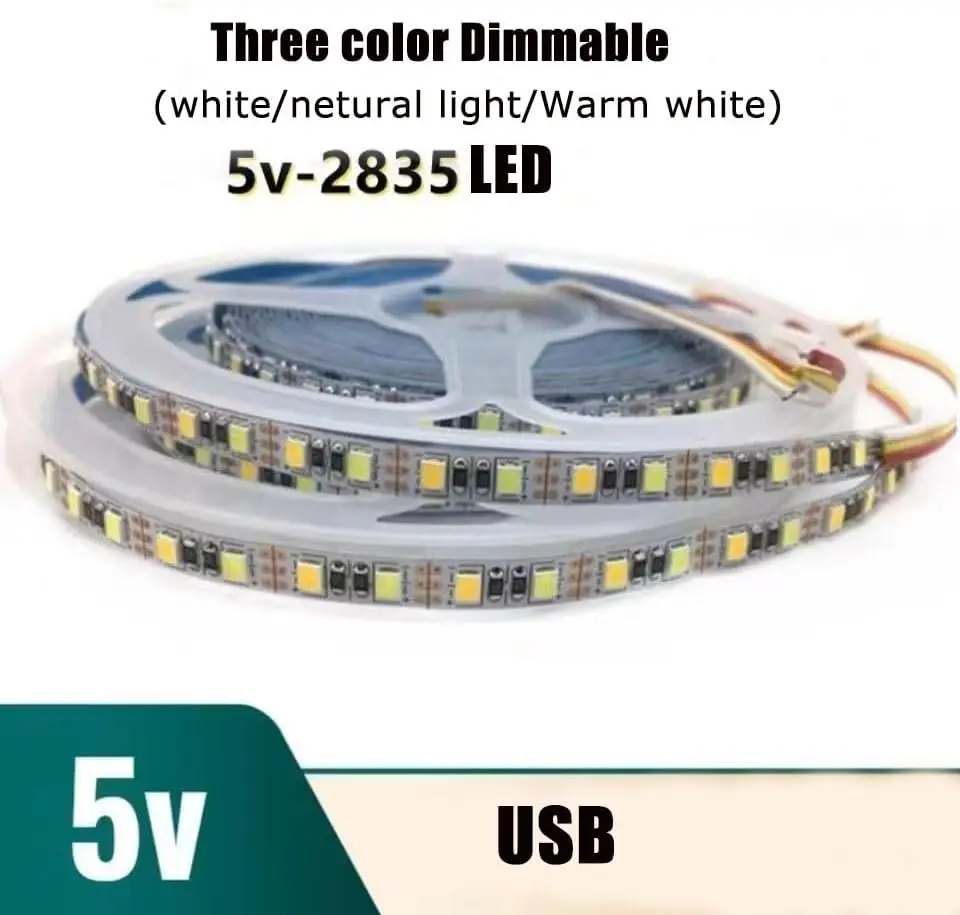 Led Strip Lights 5V USB 16.5ft/5M 600LEDs Powered Dimmable LED Strip Light 3500-6000K White 13W Flexible led Lights for Bedroom