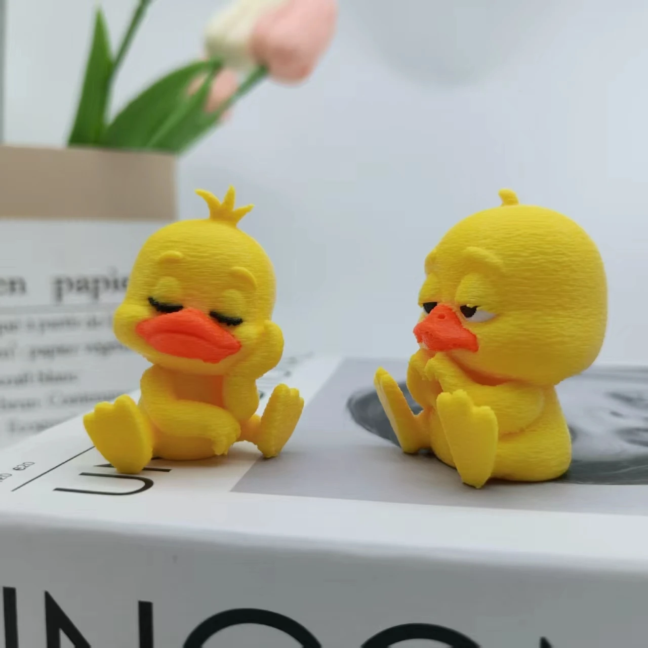 Leisure Than Love Little Yellow Duck Statue Ornament, 3D Printed Duck Sitting Leisure Statue, Funny Duck Home Decoration