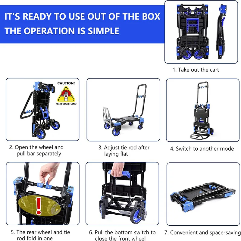 Folding Hand Truck Dolly with Folding Basket, 330LBS Capacity Carts with Wheels 2 in 1 Platform Truck