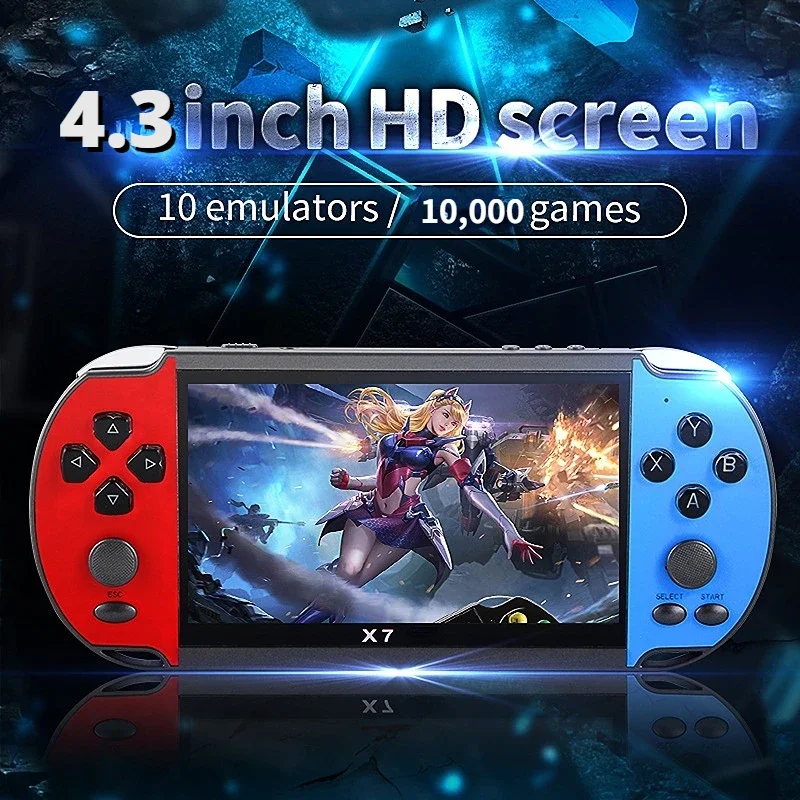 HD 대형 스크린 클래식 게임 레트로 콘솔 내장 7000 + 게임 미니 핸드헬드 MP5 비디오 게임 플레이어, X7, 4.3 인치