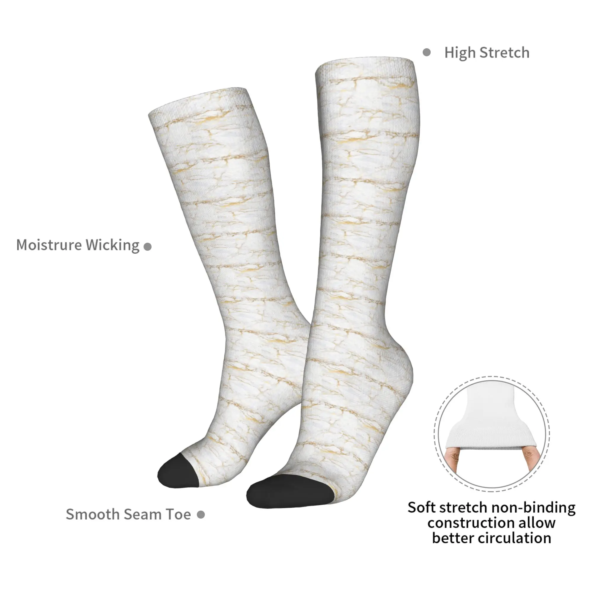 Todas as estações meias tripulação branco e ouro marbl meias harajuku casual hip hop meias longas acessórios para presentes das mulheres dos homens