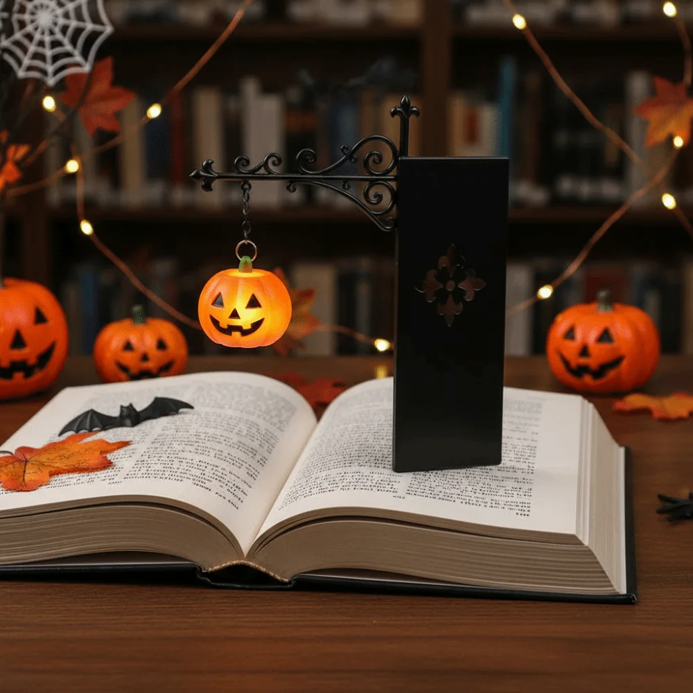 Wrought Iron Street Lamp Bookends Matte Black Hollow Out LED Glowing Lantern Retro Style Button Cell Battery Powered