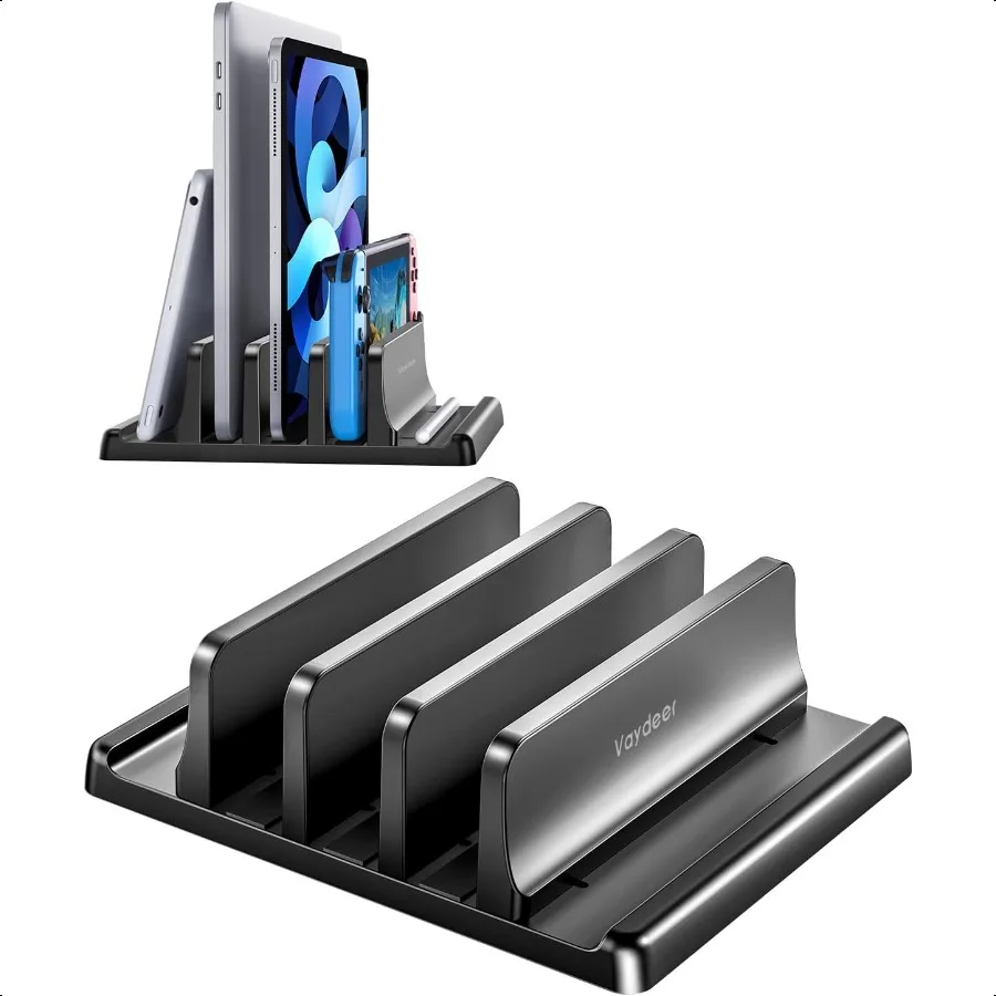 

Vaydeer 3Slot Vertical Laptop Stand Made of Premium ABS Plastics 5 in 1 Design SpaceSaving Adjustable Desk Organizer for All Ma