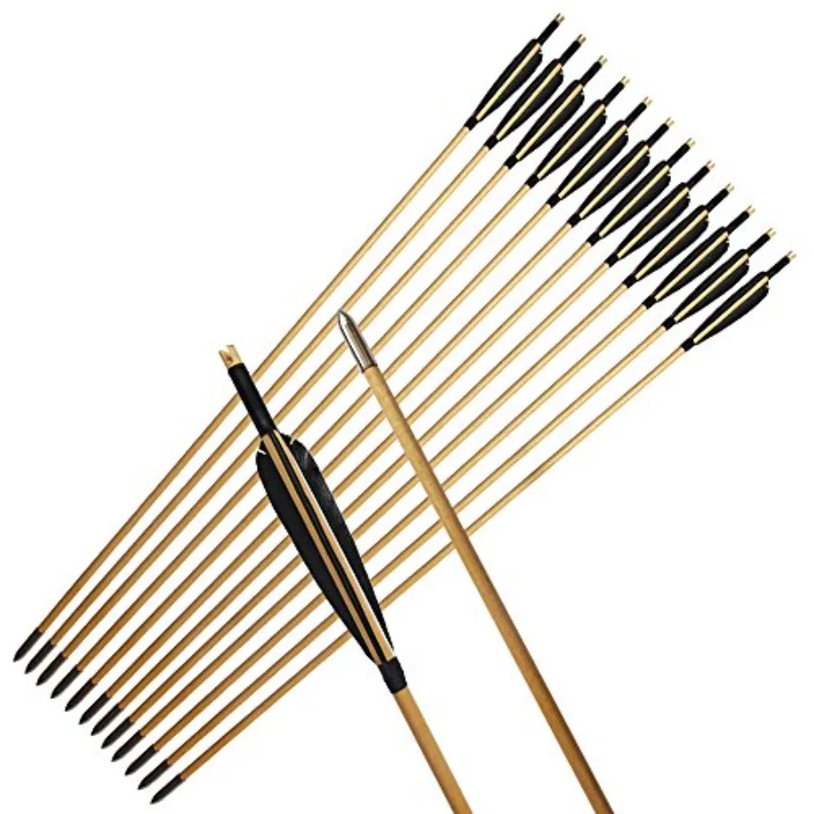 

33-дюймовые деревянные стрелы, традиционные целевые стрелы ручной работы с индейским пером, оперение с полевыми точками для изогнутого лука, длинный лук A