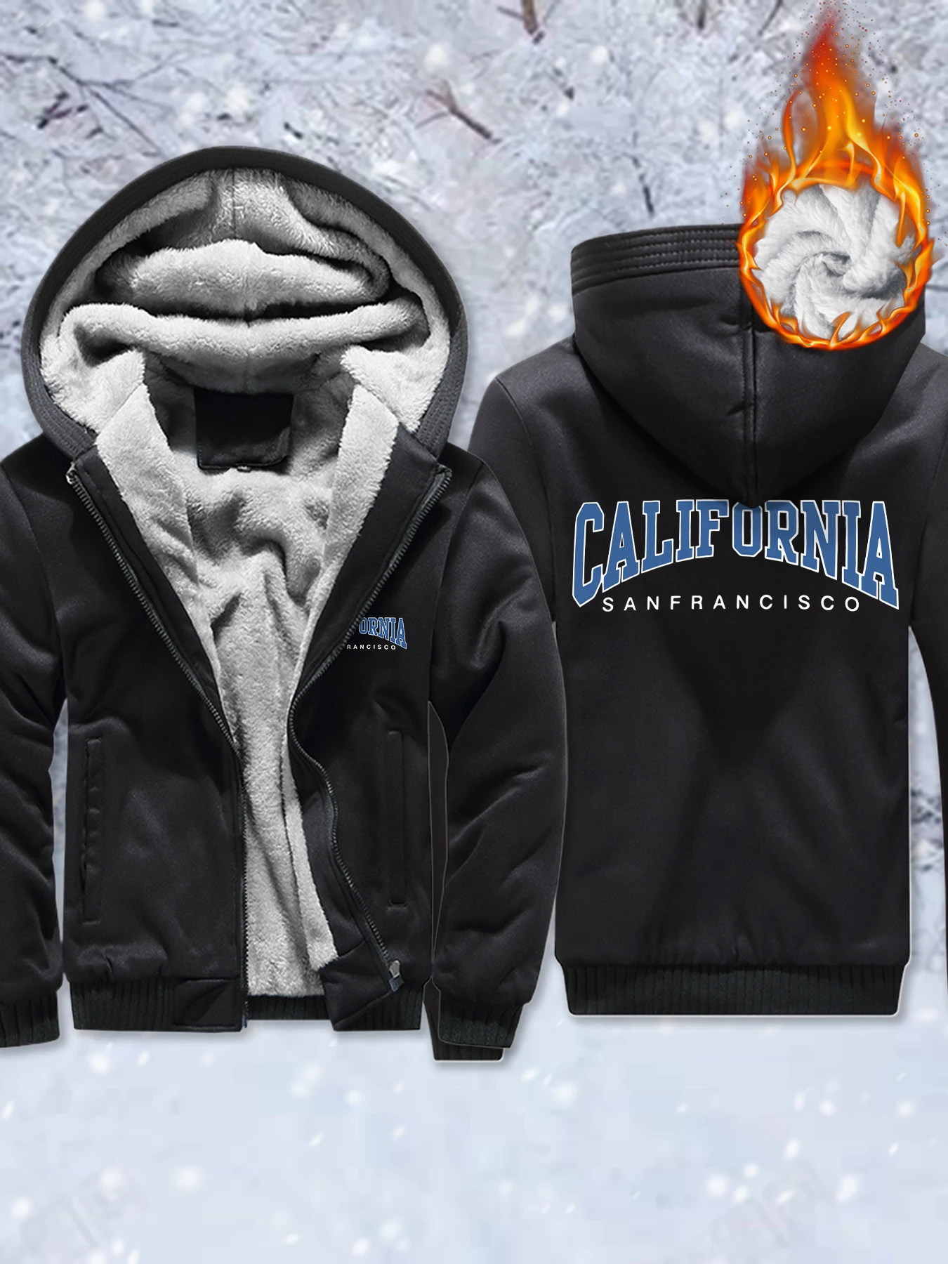 

Califirnia Letter Simple Print Unisex Soft Fleece Jacket Warm Comfy Streetwear Winter Thicken Veste Pocket Zipper Hoody Men Top