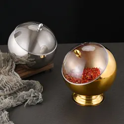 Stainless Steel Oblique mouthed Sauce Bowl with Lid Hot Pot Buffet Seasoning basket bowl Jar dish Container Salad Spherical Bowl