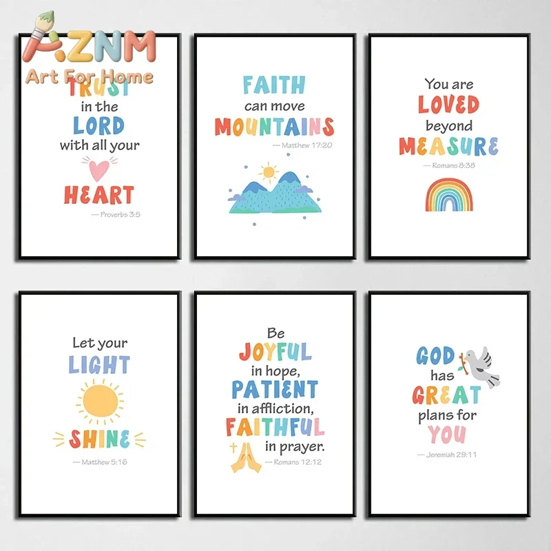 Kids Bible Verse Scripture Posters Prints Canvas Painting Christian Education Wall Art Picture Church Sunday School Home Decor