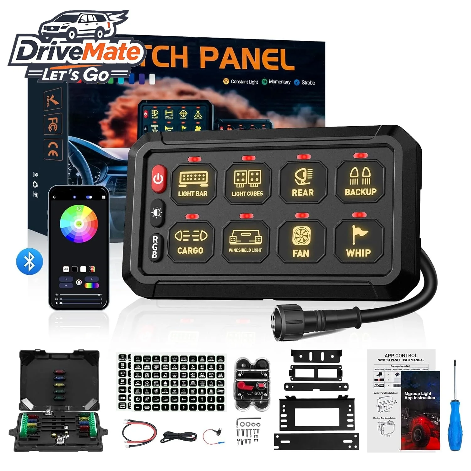 

New OPOOLIGHTING 8 Gang RGB LED Switch Panel 12v 24v for Cars Boats Excavators Offroad Vehicles with for App Control