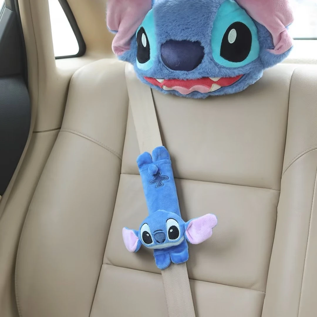 New Anime Disney Stitch Plush Car Seat Belt Shoulder Cover Decompression Comfort Car Accessories Safety Belt Protective Cover