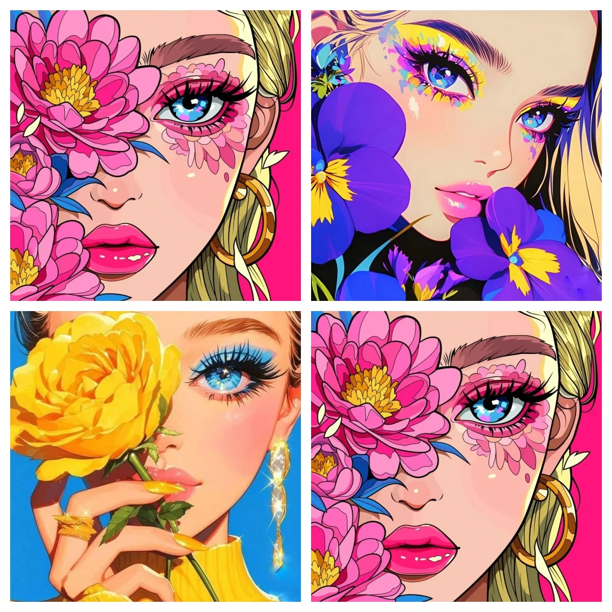 DIY Pop Art Blonde Lady Pink Peony Floral Face Portrait Art Diamond Painting Mosaic Handmade Art Exquisite Home Decoration