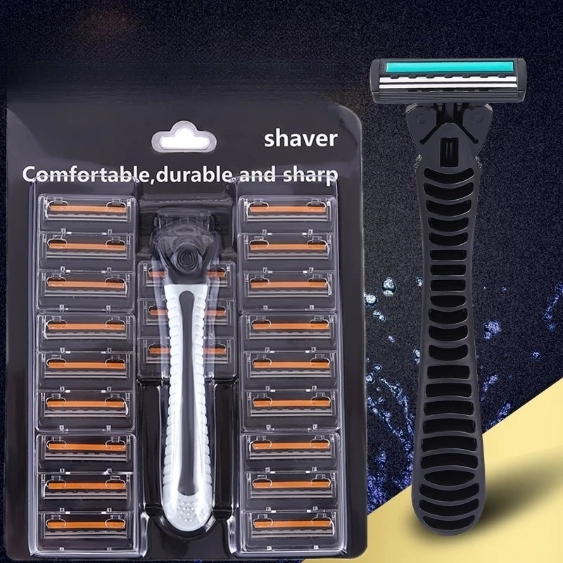 Shaver Men Razor Shaving Three Layer Shaver Reusable Razor Imported Blade Multi Tool Head Changing Brand New Design Orange Green
