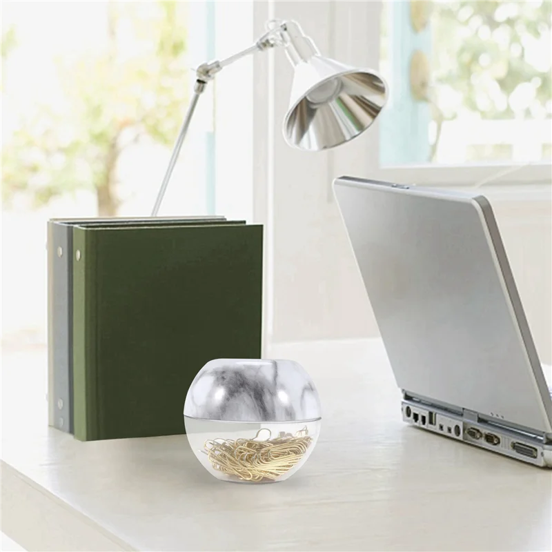 EDT-золотые скрепки для бумаг в элегантном магнитном мраморном белом держателе скрепок, 28 мм, 300 скрепок в коробке