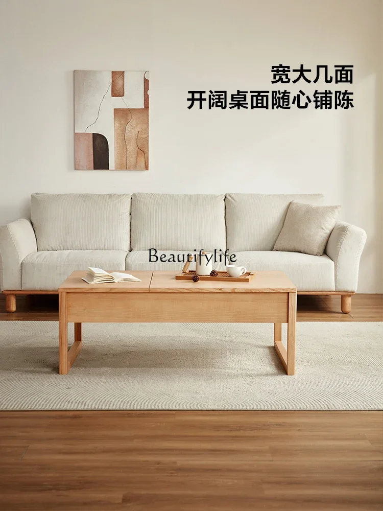 Mesa de centro de madera maciza de fresno nórdico para sala de estar, mesa de té de apartamento pequeño de estilo japonés, nuevo, 2024