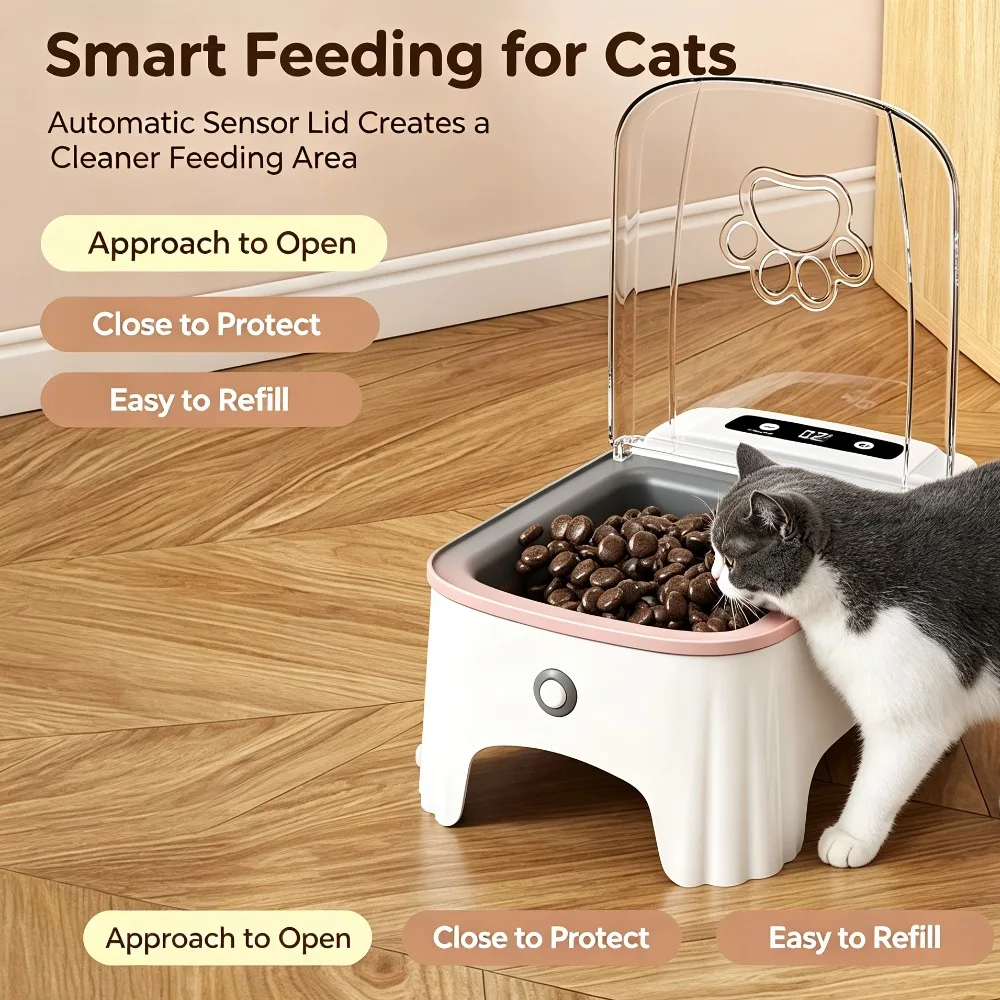 2026 New Smart Control Pet Induction Feeder Automatic Induction Cover Opening Moisture-Proof Neck Protection