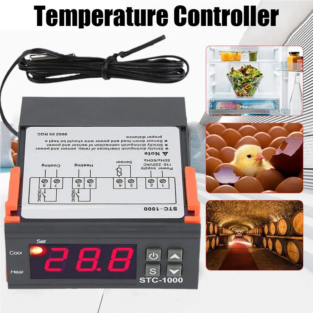 

STC-1000 LED Digital Thermotast DC12V 24V AC110-220V Temperature Controller Thermoregulator Relay Heating Cooling For Incub W1F4