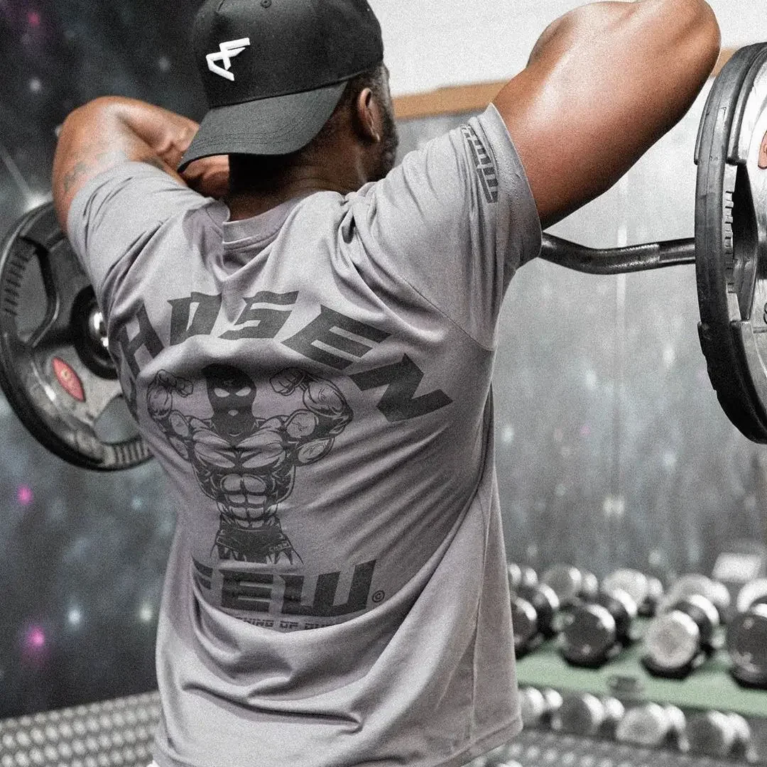 

Muscle Fitness Brothers 2025 New Summer Men's Cotton T-Shirt Printed Round Short Sleeve Neck Running Sports T-Shirt Tide