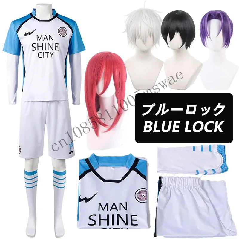 Anime blue lock costume red uniform t-shirt wig men chigiri hahyma Seishiro ring Mikage Nati cosplay football tracks suit cm