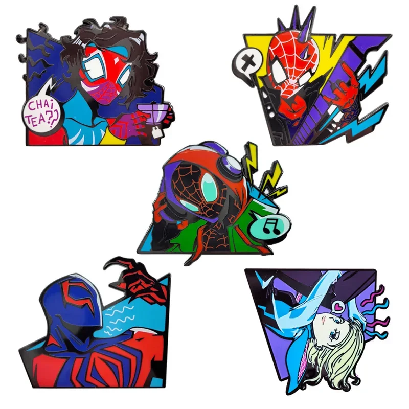 

Marvel SpiderMan Cute Brooch Anime Accessories Disney Products Kawaii Gwen Miles Pin Backpack Decoration Children's Toys Gifts