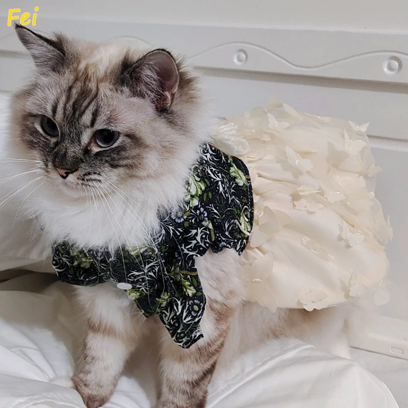 

Elegant Pet Cheongsam Dress - 3D Butterfly Dog Dress & Cat Qipao for Small Breeds, Adjustable Festival Costume with Belly Band​