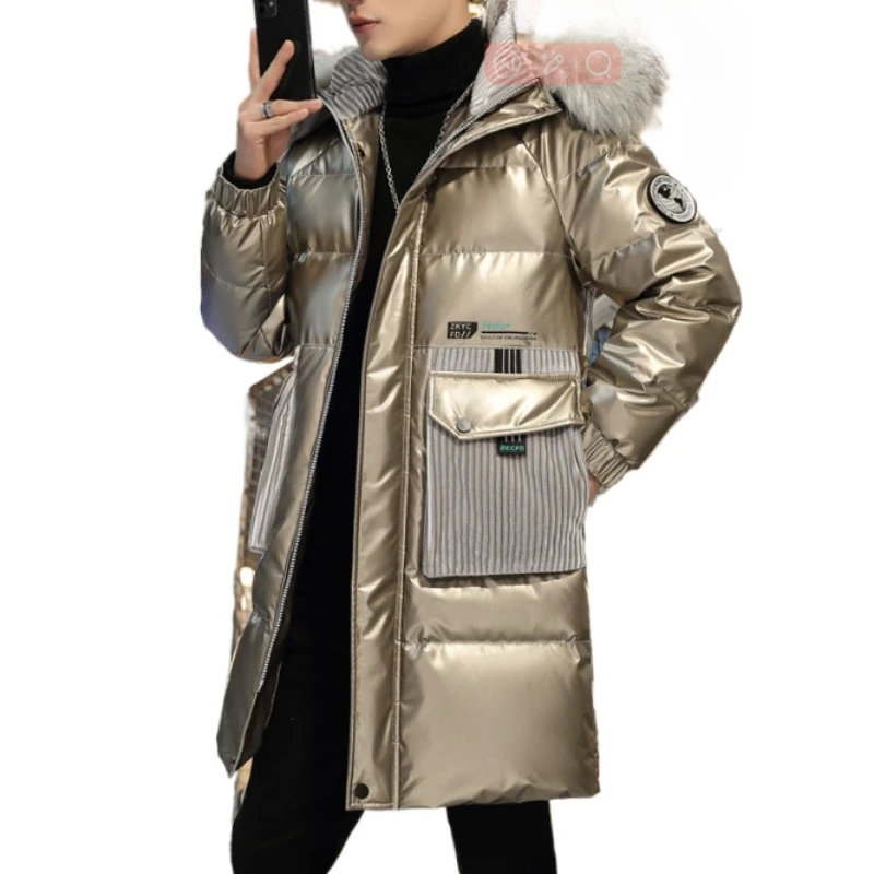

High Quality Bright Face Cotton-padded Coat Trend New Korean Version of Teenagers Long Thick Men's Hooded Cotton-padded Jacket