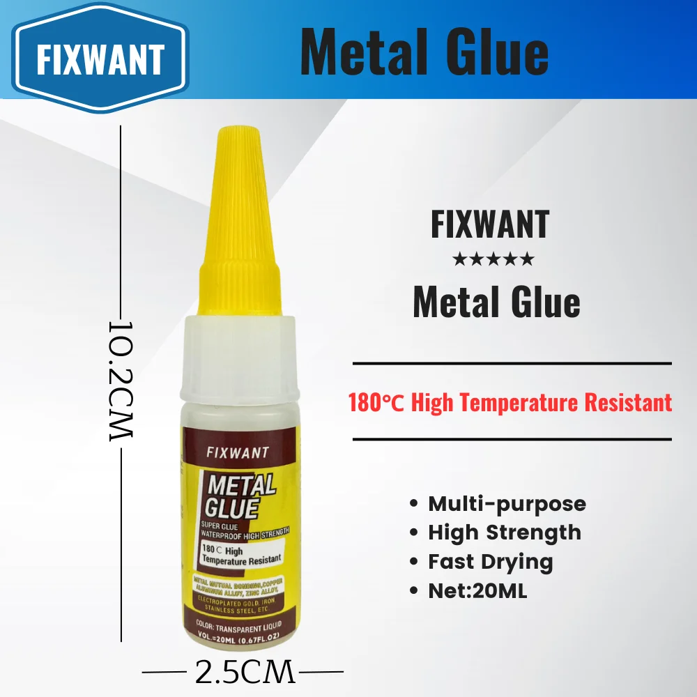 Metal Mutual Bonding Copper Aluminum Alloy Zinc Alloy Electroplated Gold Iron Super Glue 180℃ High-Temperature Resistant 20ML