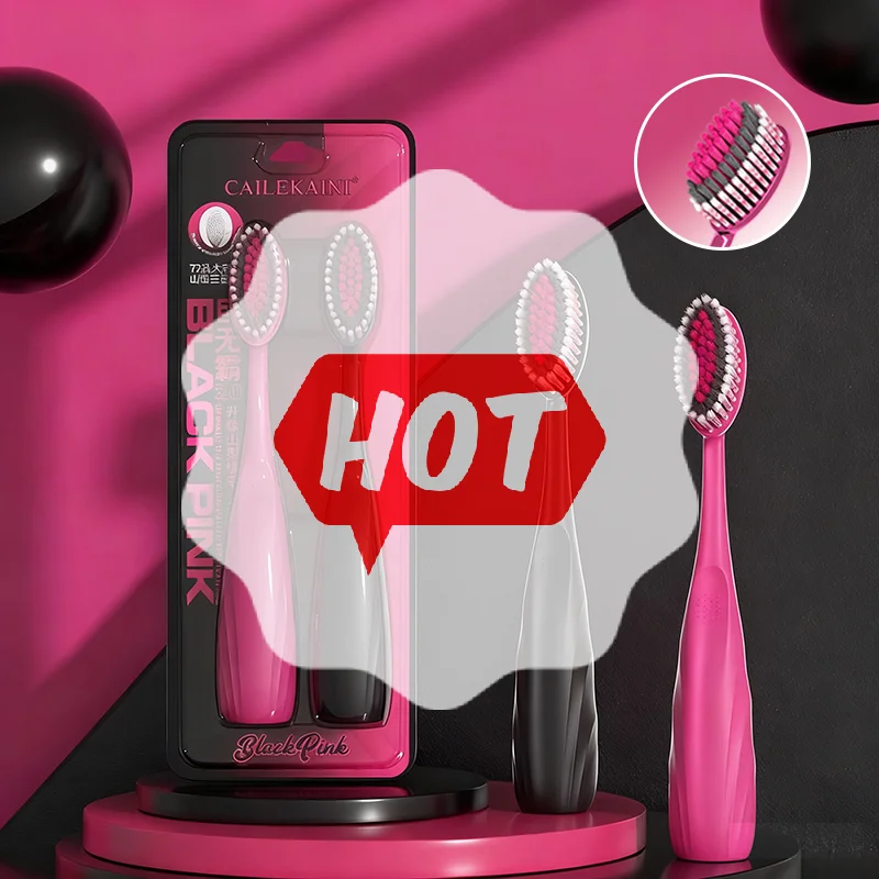 2 قطعة فرشاة أسنان ذات سطح محدب شعيرات ناعمة فرشاة أسنان أسود وردي فرشاة أسنان العناية بالفم السفر المحمولة غسل يوميا