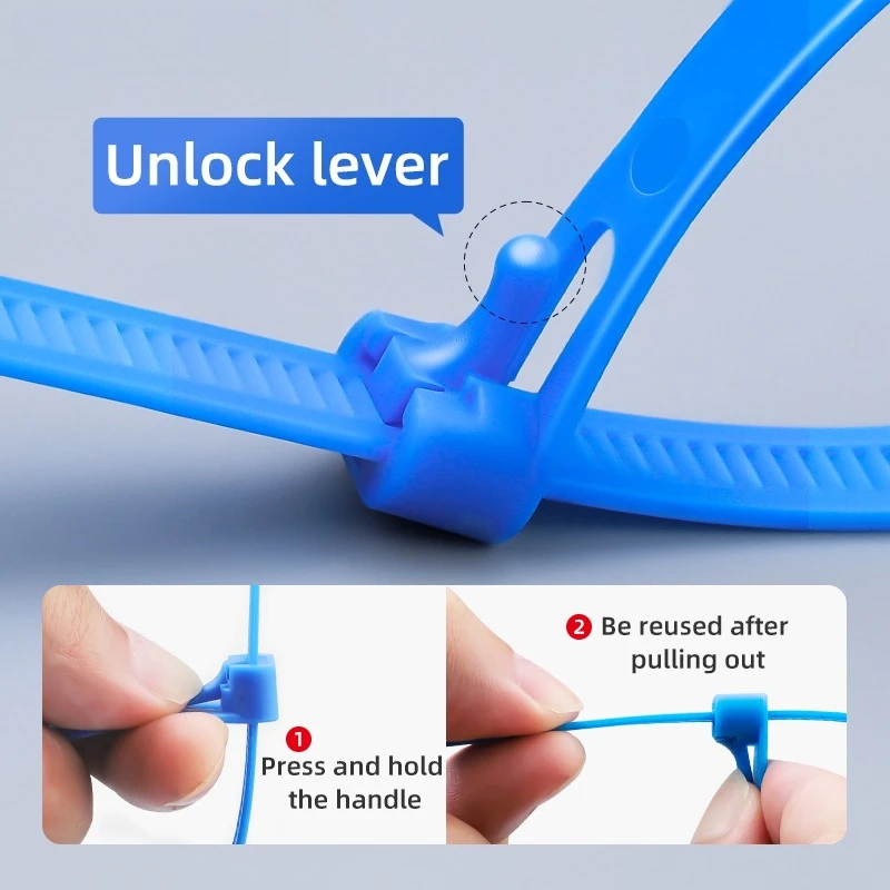 100/200pcs Plastic Reusable Cable Zip Ties, Releasable Nylon Adjust Loose Slipknot Recycle, Detachable Bundle Black Color