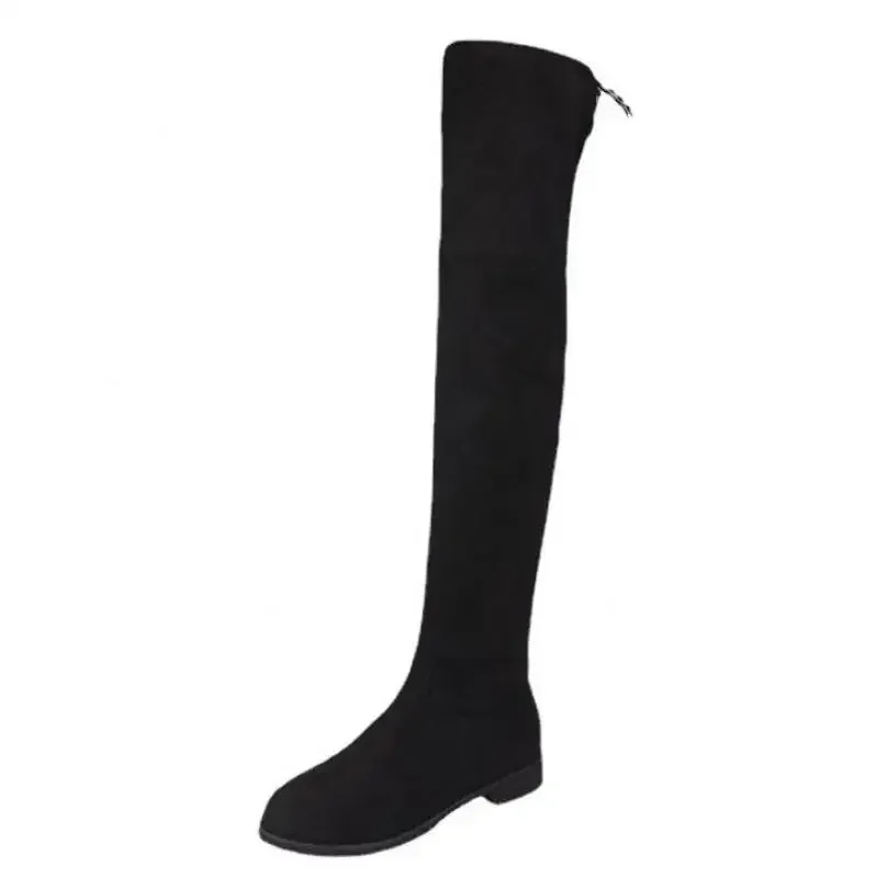 Botas planas de ante para mujer, zapatos de fiesta por encima de la rodilla, con punta redonda y cordones, estilo callejero, a la moda, novedad,