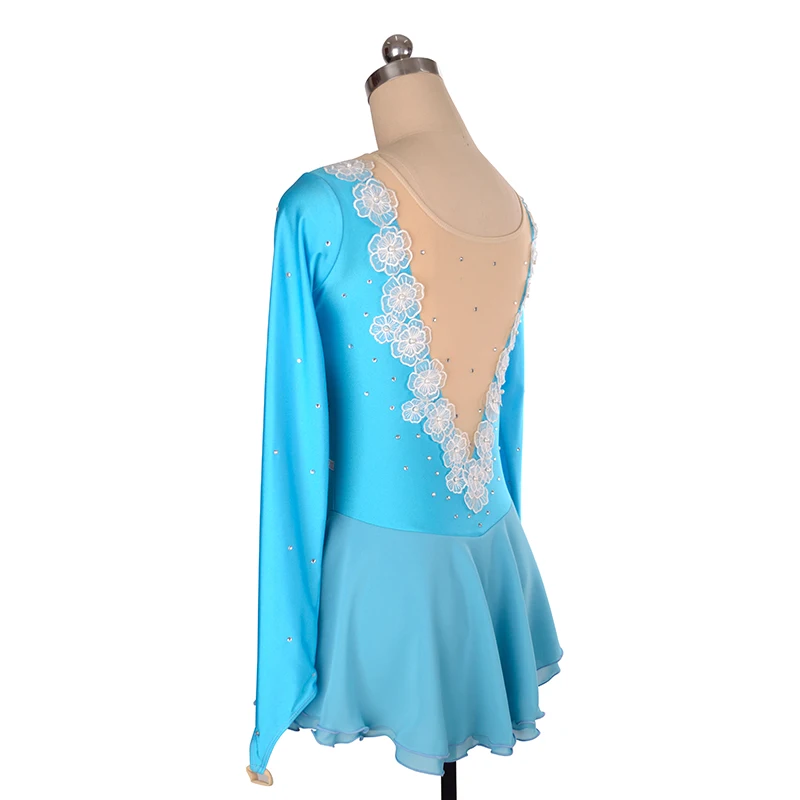 Vestido de patinaje artístico de manga larga, falda tutú de malla desnuda, ropa de actuación para niños, vestido de patinaje barato