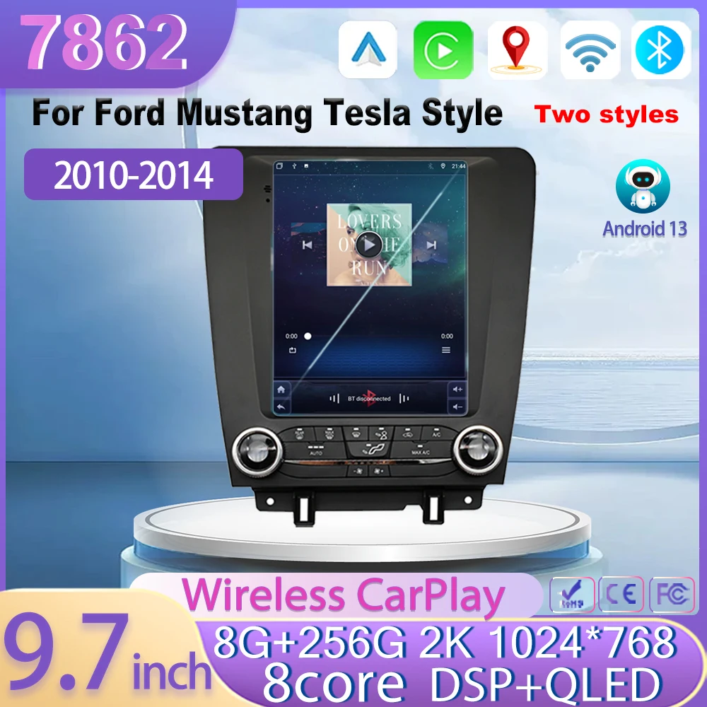 For Ford Mustang 2010-2014 Tesla Style  Android Navigation GPS Audio Carplay IPS 4G 7862 CPU Car Radio Video Multimedia Player