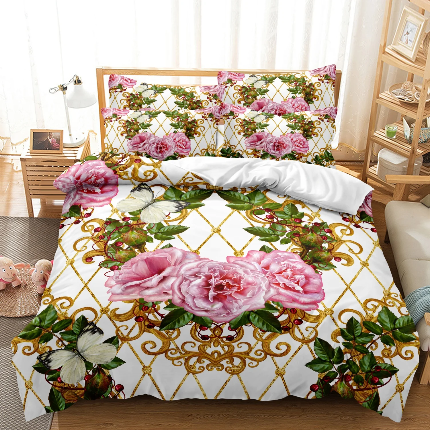 3pcs Luxurious Baroque Modern Art Geometric Floral Patterns Duvet Cover Bedding Set - Included 1*Duvet Cover + 2*Pillowcase