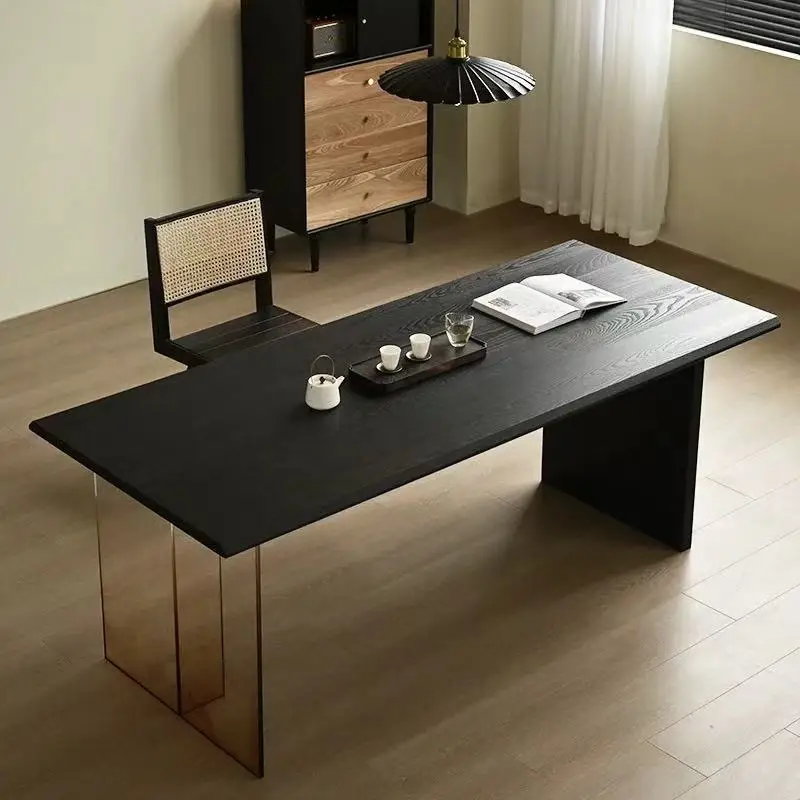 

Черный обеденный стол из цельного дерева в стиле ретро ваби-саби, используемый для небольшого домашнего использования, акриловый подвесной прямоугольный обеденный стол