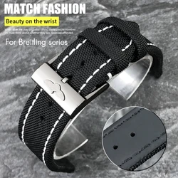 New 22mm High Quality Nylon Fabric Watch Band for Breitling AVENGER Black White Yellow Green Canvas Leather Bottom Strap