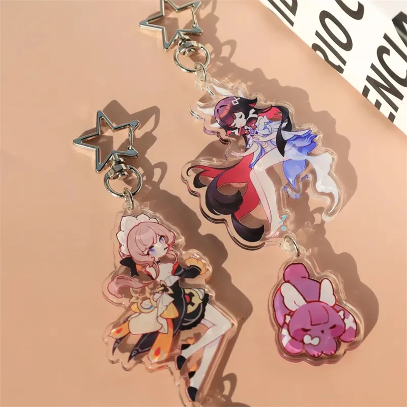 Genshi Colombina Sandrone Anime Acrylic Keychain Backpack Charm with Multiple Cute Characters - Perfect Fan Art Gift for Fans