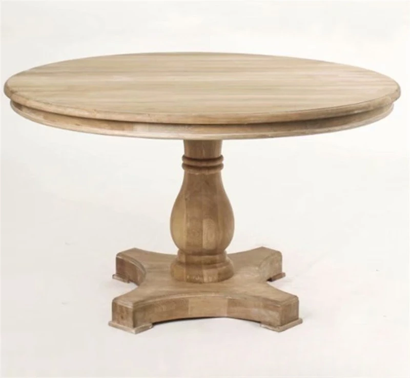 American solid wood dining table and chairs, combined oak retro old round dining table