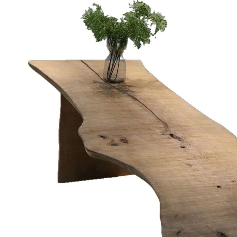 

Wabi-sabi style log large board tea table vintage distressed natural surface texture homestay solid wood long table dining table