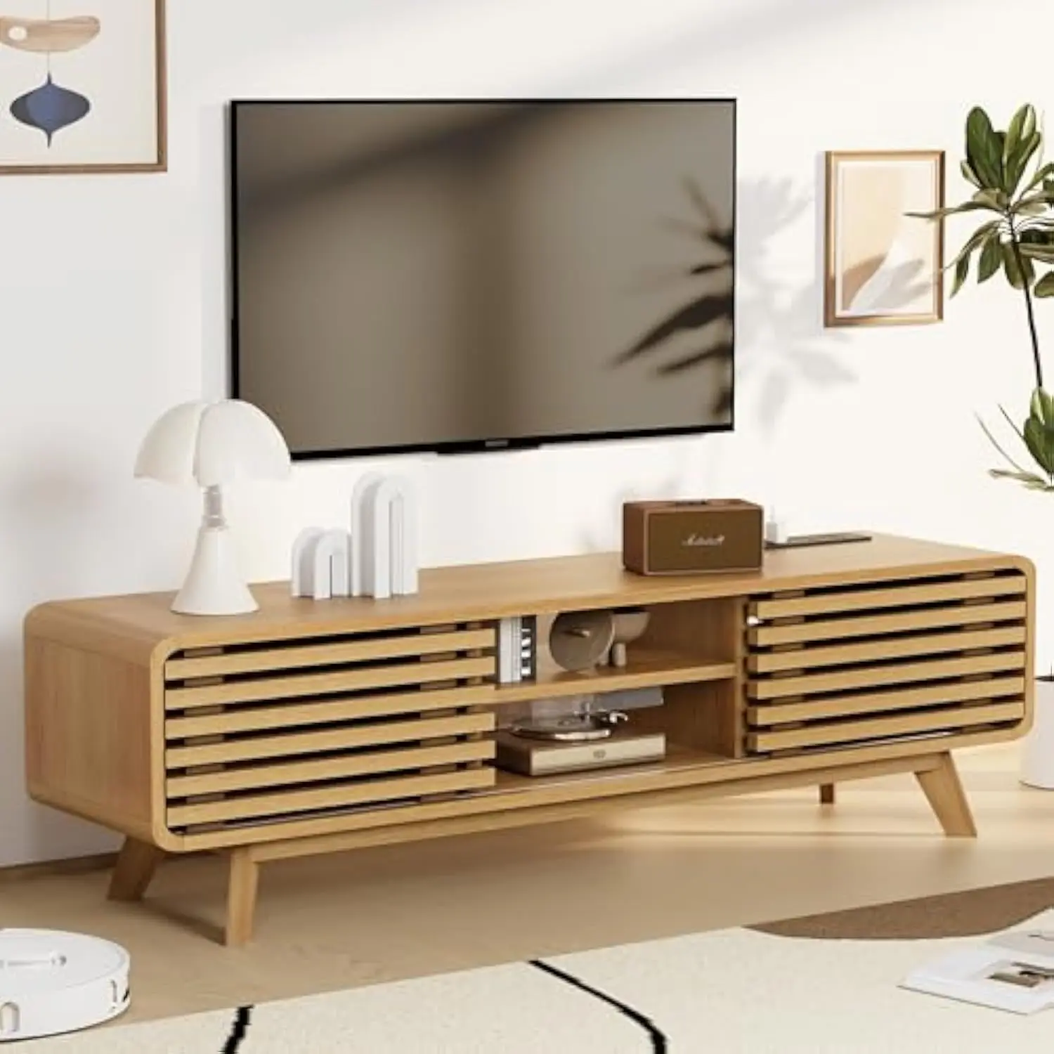 

Modern TV Stand for Living Room, Media Console Cabinet with Socket, Large Entertainment Center with Storage and TV Mount, TV Ta