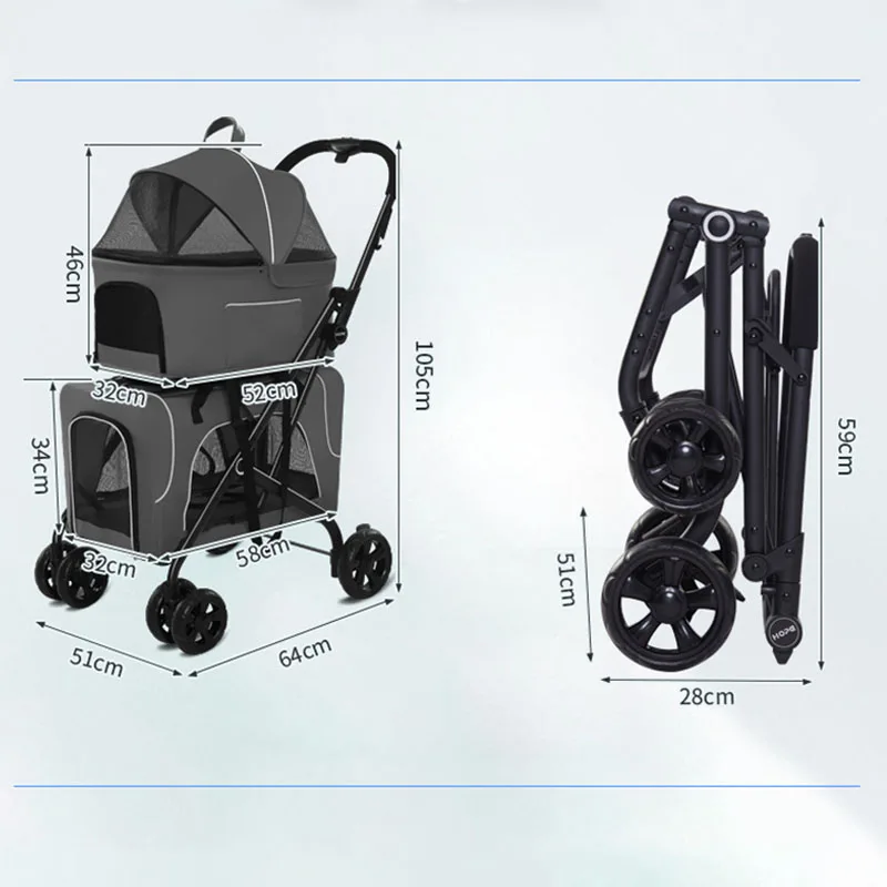 High Quality Pet Travel Outdoors Type Foldable Double Twin Pet Stroller for Dogs and Cats