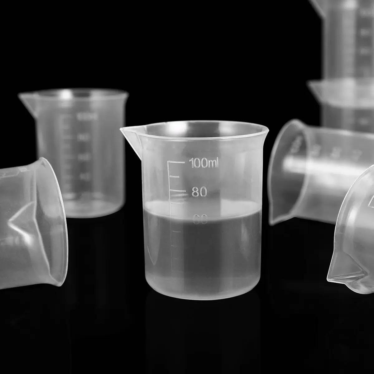 6Pcs 100Ml Heat Resistant PP Plastic Measuring Cups Beakers with Precision Graduations for Lab Kitchen Baking Acid Alkali Liquid