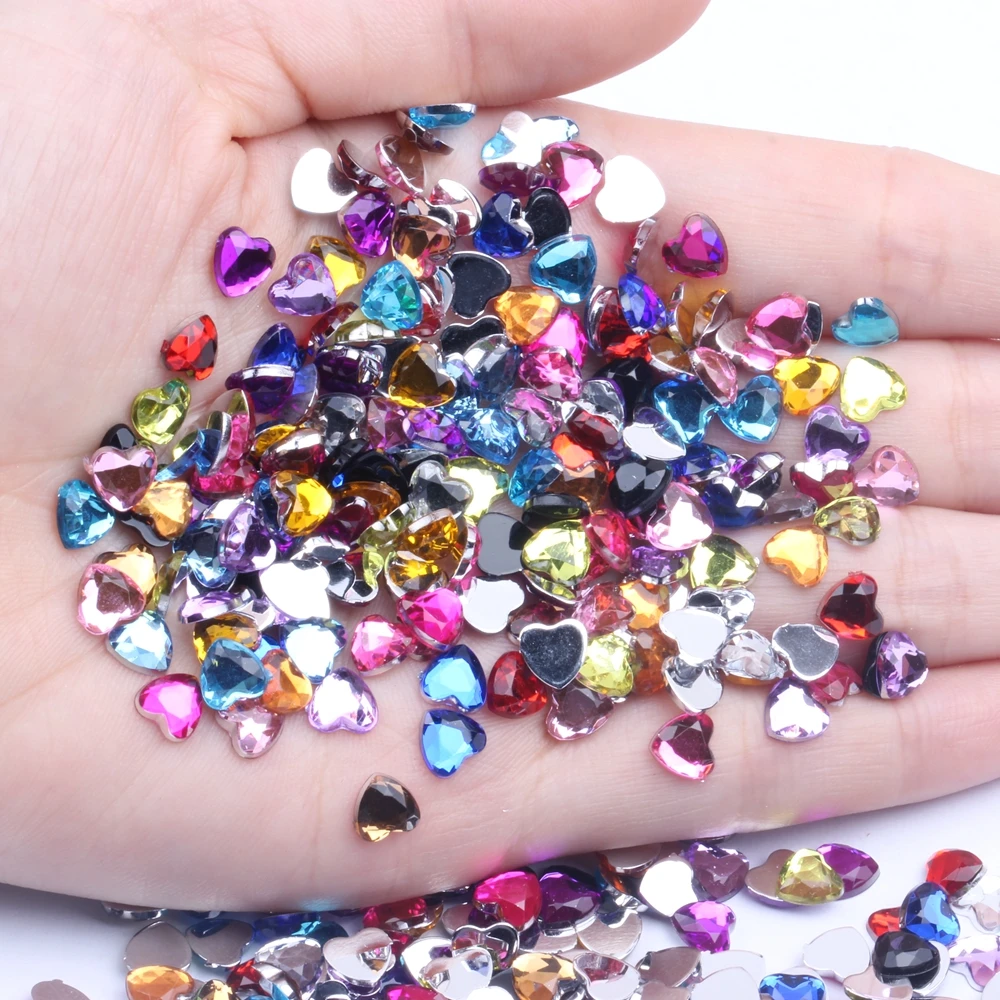 

Heart Shape 6mm 100/1000pcs Acrylic Rhinestones Flat Back Flat Facets Many Colors For Nails Art Glue On Beads DIY Jewelry Making