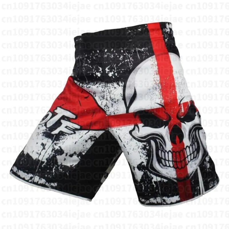 Men Kid MMA Black Boxing Skull Motion Picture Loose Size Training Kickboxing Shorts Muay Thai Shorts Cheap Mma Shorts