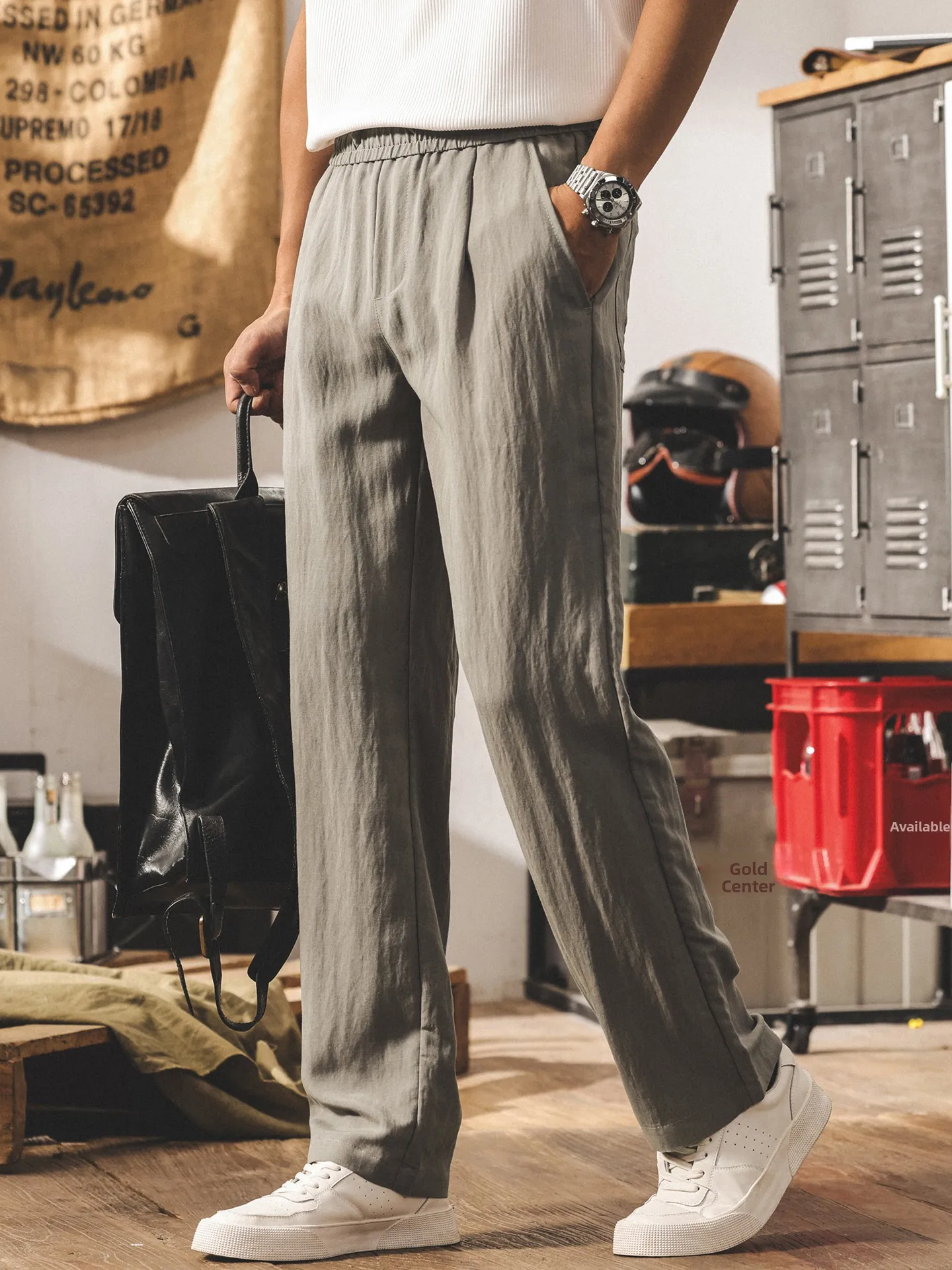 

Linen Silk Casual Pants Men's Summer Thin Loose Drape Air Conditioning Trendy Brand Straight Leg Long Pants Breathable Lightw...