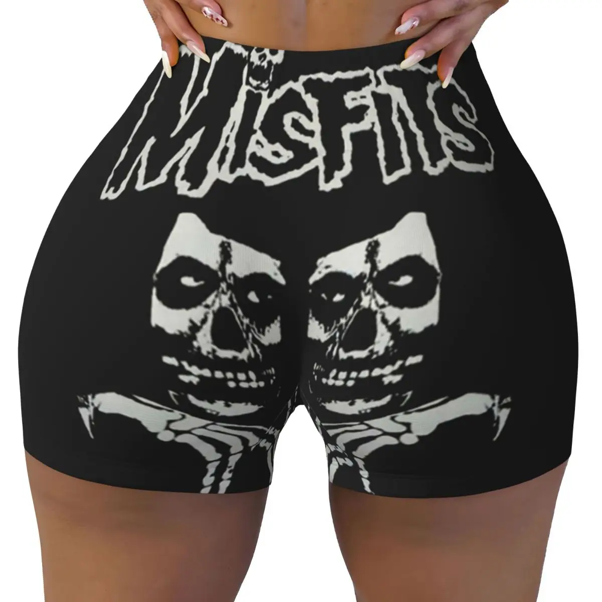 Custom Misfits Horror Punk Rock Band Halloween Workout Biker Running Shorts Women's Gym Yoga Shorts
