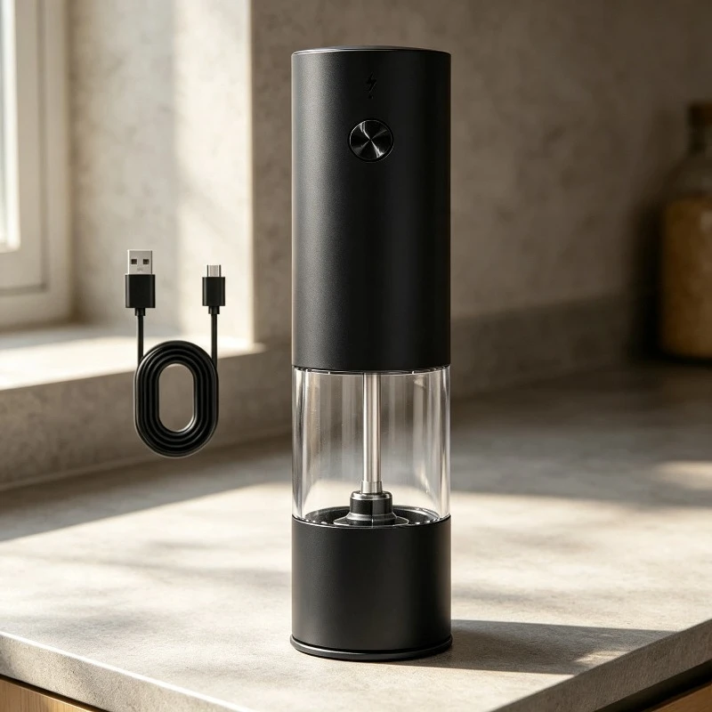 1pc/2pcs Mini USB Rechargeable Automatic Electric Salt Pepper Mill Adjustable Coarseness Portable Home Kitchen Spice Grinder