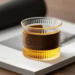 130ml Tea Cup Japanese Style Transparent Glass Mug With Wood Enclosure Sake Cup Kung Fu Small Teacup Espresso Coffee Drinkware