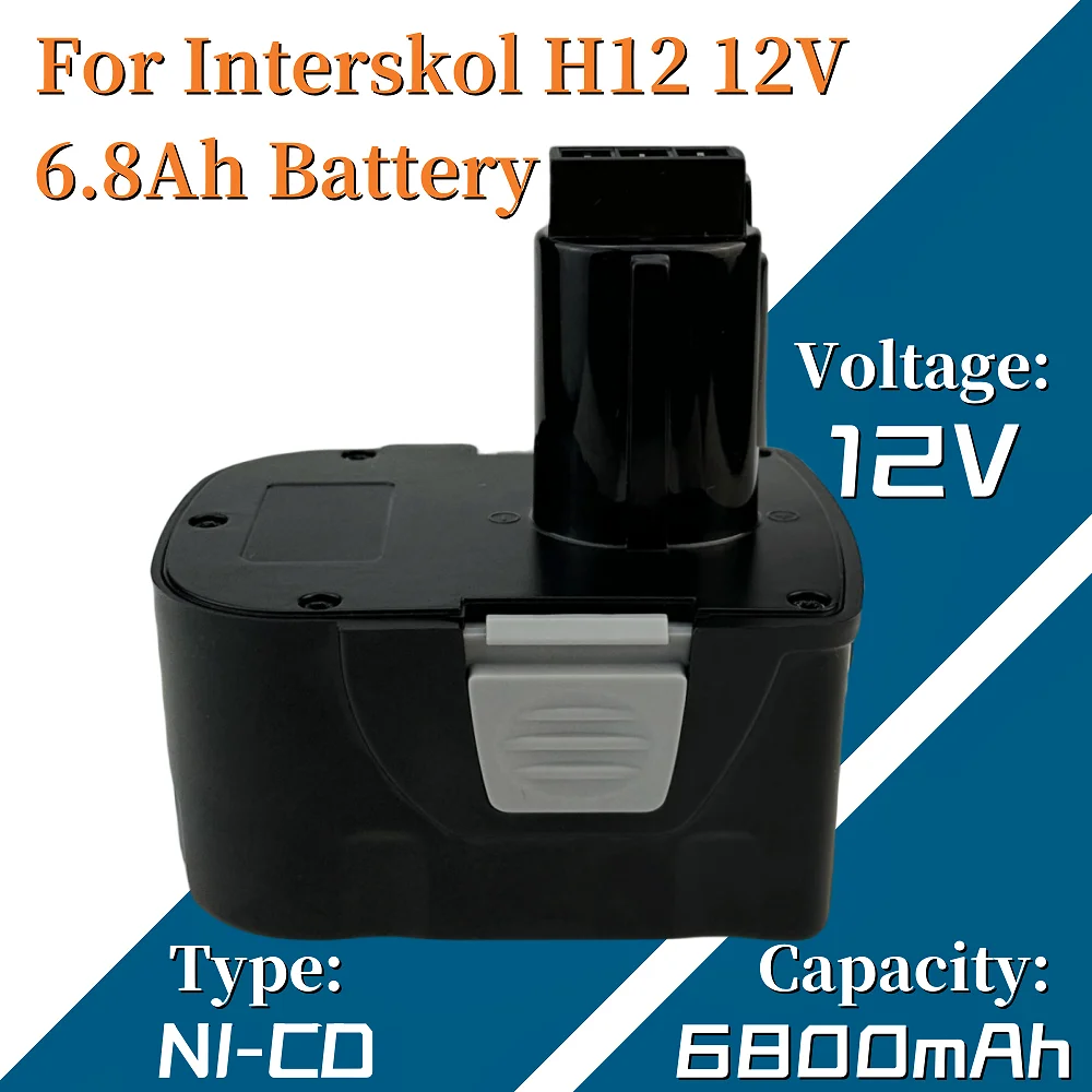 

For Interskol 12V 6.8Ah Ni-CD Battery Power Tool Rechargeable Replacement Battery Screwdriver Cordless Drill H12 DA-12ER-012