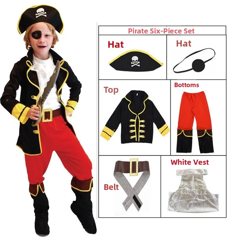 New loween Boys Pirate Role Play Costume Child Small Pirate Character Dr up Clothes Men's Faion Spring 2023
