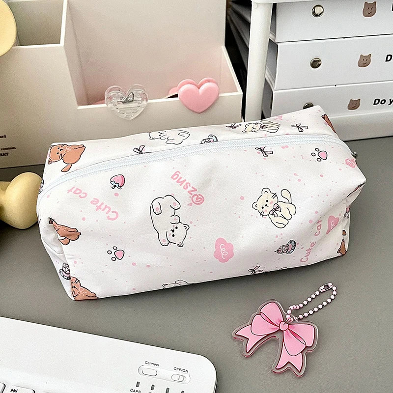 1pc kawaii lápis caso lona saco de maquiagem estética papelaria organizador caneta titular lápis bolsa